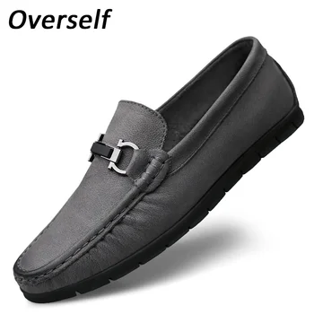 

2018 Handmade Casual Driving Shoes For Men Soft Genuine Leather Loafers Luxury Flats Slip On Men's Boat Shoes Plus Size 36-46
