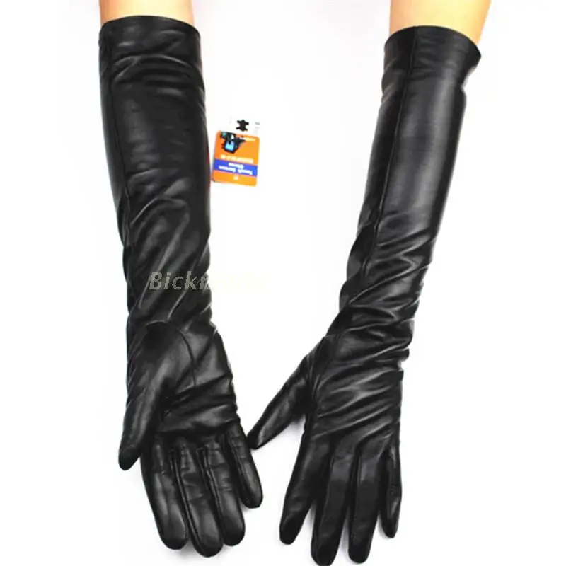 

48 cm long leather glove female touch screen sheepskin glove over elbow length lined lining warm free shipping