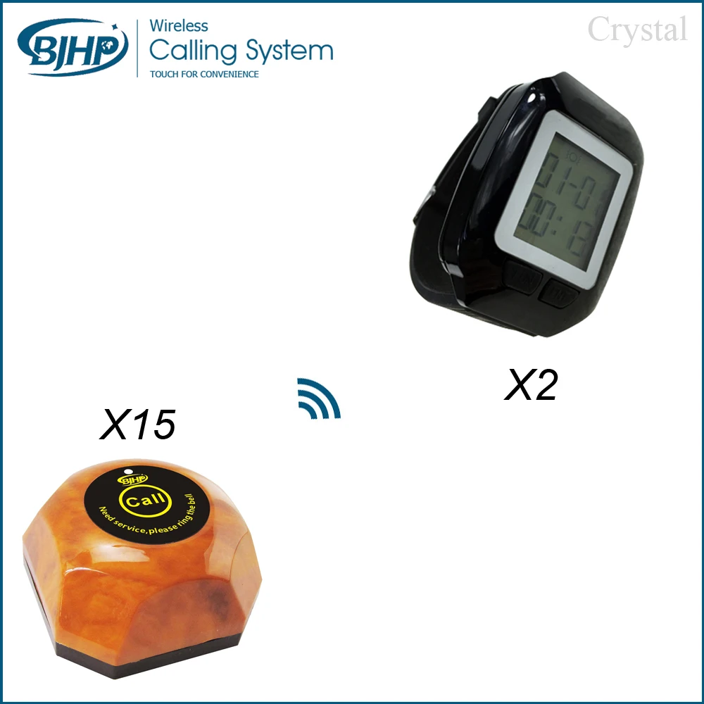 

2 watch and 15 buttons wireless restaurant waiter table buzzer call system