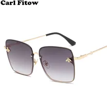 Ретро Квадратные Солнцезащитные очки для женщин, фирменный дизайн, пчелиная металлическая оправа, негабаритные солнцезащитные очки, модные женские градиентные очки UV400