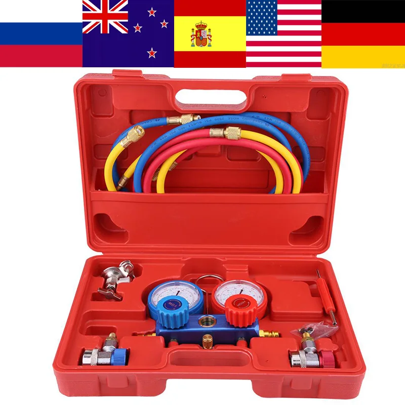 

Oversea Air Conditioner A/C Diagnostic Manifold Gauge Tools Kit Refrigerant Manometer Pressure Gauges with Charging Hose R134a