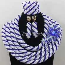 Сказочные белые/синие хрустальные Африканские свадебные бусы свадебные комплекты ювелирных изделий ожерелье Нигерия Африканский комплект ювелирных изделий AIJ133