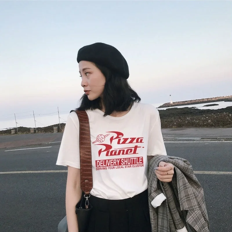 Kuakuayu HJN Pizza Planet топы, футболки, летние женские с коротким рукавом, Повседневная мода, большой размер, S-2XL, женская футболка