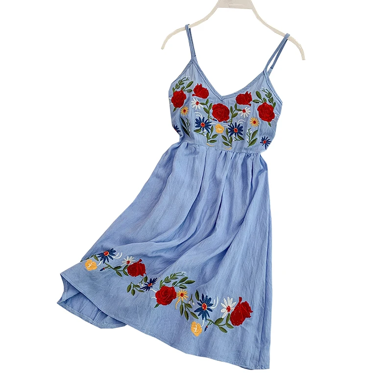 

Embroidery Dress Women Linen Bohemian Dress Ethnic Boho Sexy Summer Beach Dresses Woman Party Night Floral 2019 Korean Elegant