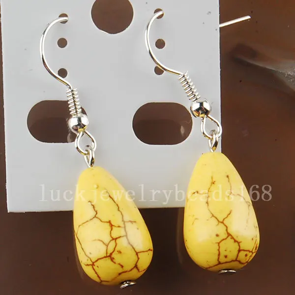 

Free Shipping Fashion Jewelry 10x16mm Yellow Howlite Teardrop Beads Earrings 1Pair C2845