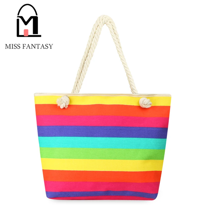 2017 New Spring Women's Canvas Handbag Bohemia Style Beach Bag Colorful