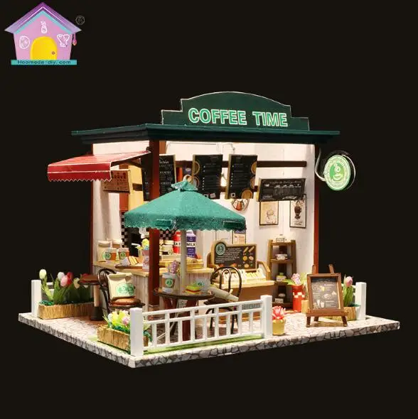 Милый дом DIY Дом Деревянный миниатюрный Кофейня деревянная Строительная архитектура с мебель детские игрушки