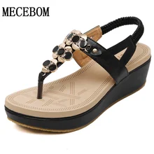 New 2016 Women sandal women summer wedge shoes woman sandalias platform sandals Thong Beaded Black sandal
