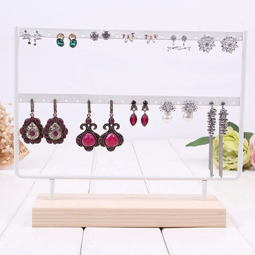 

S/L Double Tiers Jewelry Earrings Display Stand Flannelette 2-Tier T-Bar Detachable Earring Holder Jewelry Organizer Rack
