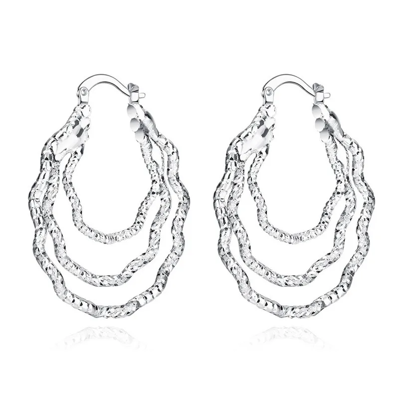 

MISANANRYNE New Hot Elegant Silver-color Hoop Earrings for Women 3 Layer Circle Water Ripples Hoop Earring Fashion Jewelry