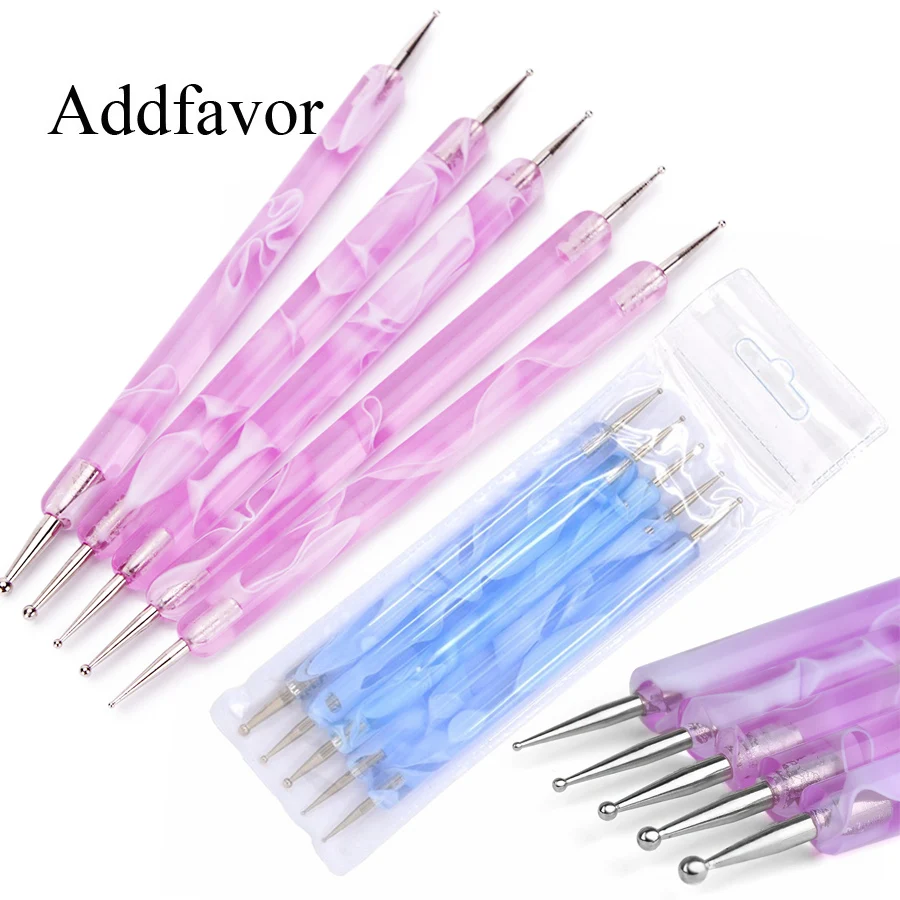 

Addfavor 5pcs Nail Art Dotting Tools 3D UV Gel Polish Rhinestone Painting Needles Dots Pen 2 Way Nails Design Decoration Tips