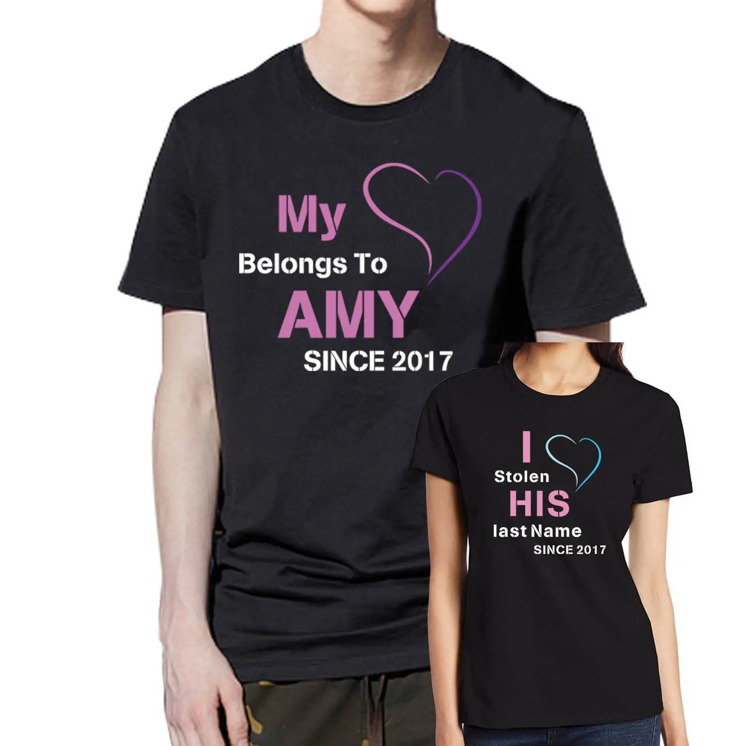 Husband and Wife Funny T Shirts Custom Couple Anniversary Year T Shirt-in T-Shirts from Women's