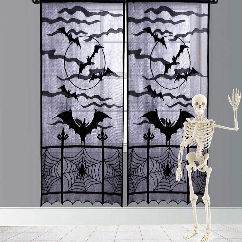 

Creative DIY Halloween Bats Lace Window Curtain Home Decor Halloween Black Evil Bloodsucking Bat Decoration Party Bar Decor