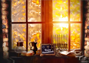 

7x5FT Sun Glass Window Sill Happy Hanukkah Room Bread Book Custom Photo Studio Background Backdrop Vinyl 220cm x 150cm