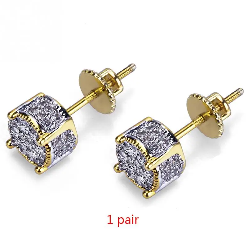 

Hip Hop Men Women Gold Silver Plated Round Micro Inlaid Zircon Earring Stud