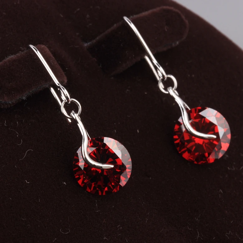 

Cluster Circle Red Garnet Limited 925 Sterling Silver Trendy Jewelry Drop Dangle Earring S5388