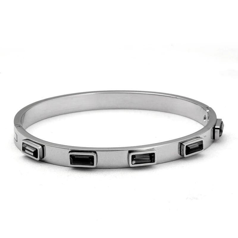 Luxury Stainless Steel Cubic Zirconia Charm Bracelets Bangle for Women Girl Crystal Cuff Wristband Female Green Crystal Jewelry Bangle Bracelet Stainless Steel Bracelet Crystal Bracelets Zircon Bracelet Zirconia Bangle