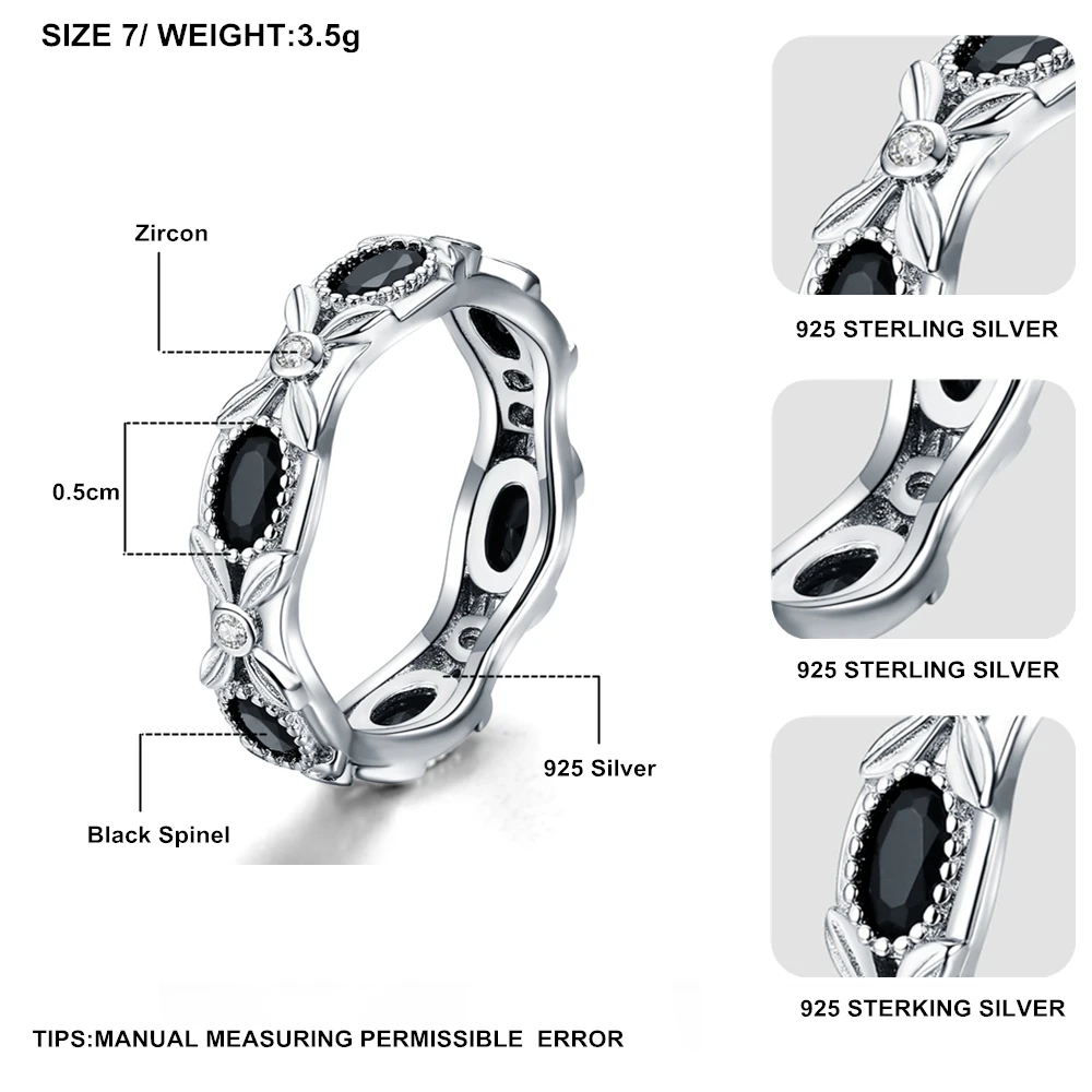Новое 925 пробы Серебряное ювелирное изделие обручальное черное шпинель обручальное кольцо с цветком для женщин Anillos Mujer G085