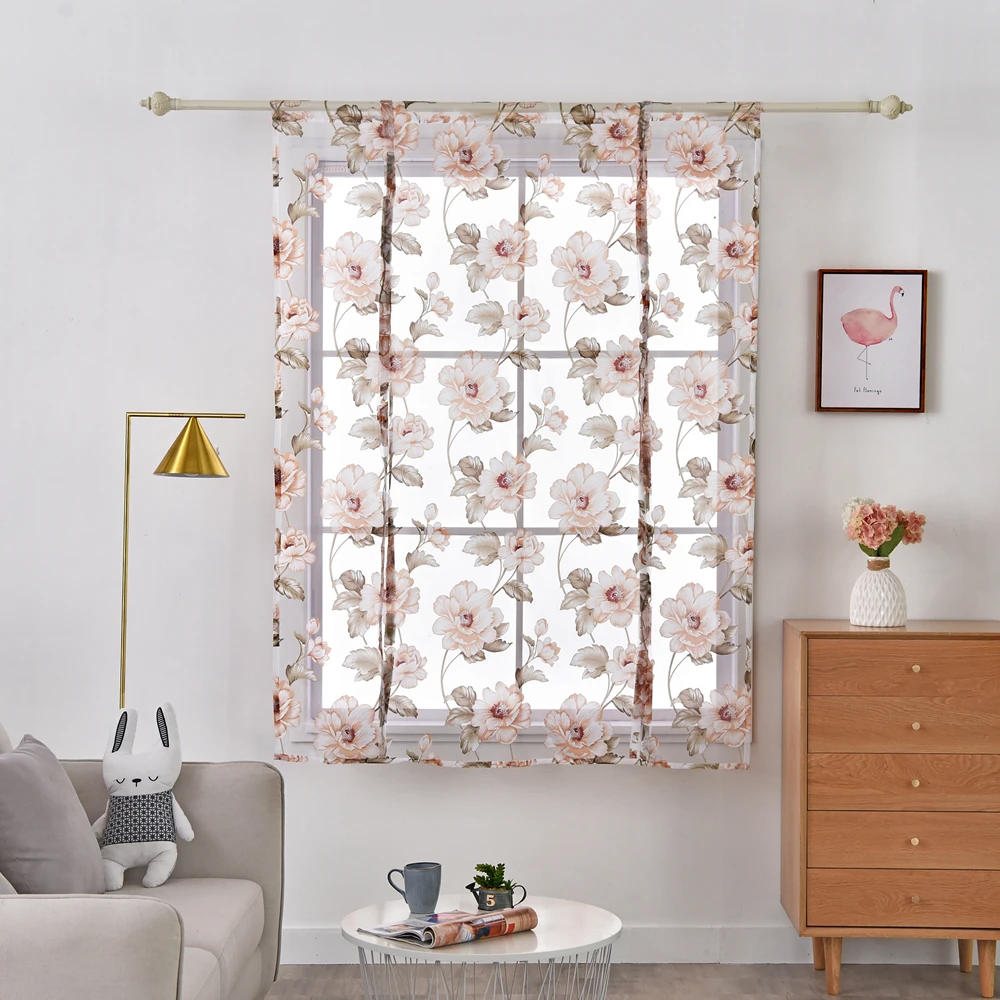 Floral Roman Sheer Curtains Short Kitchen Valance Vurtain Tulle Fabrics Sheer Panel Modern Curtain Flower Window (5)