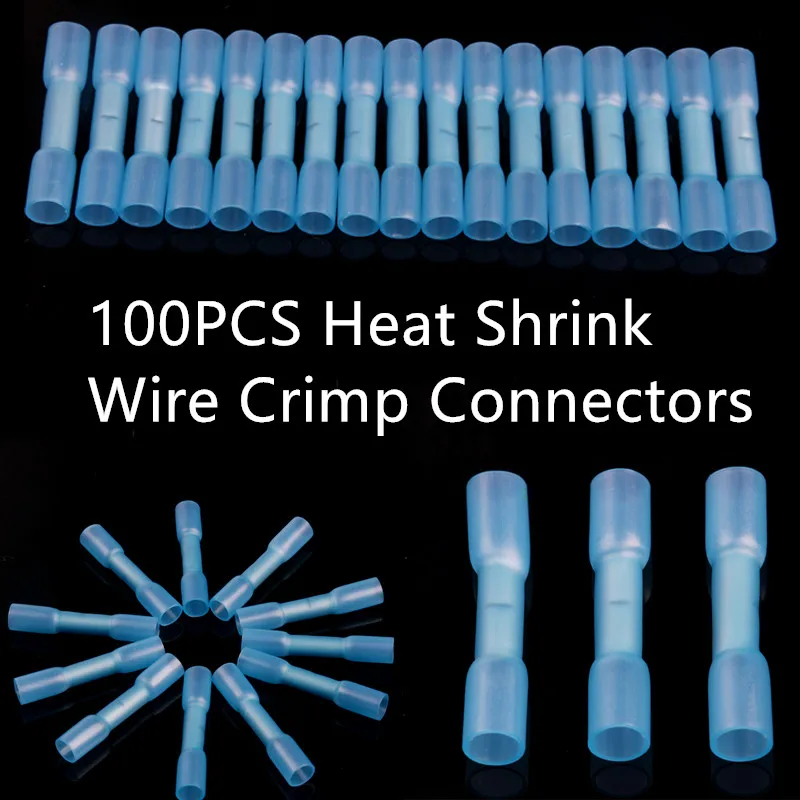100 Pcs Mize Wire Blue Heat Shrink Butt Connectors Crimp Terminals Made In Usa C - Foto 4