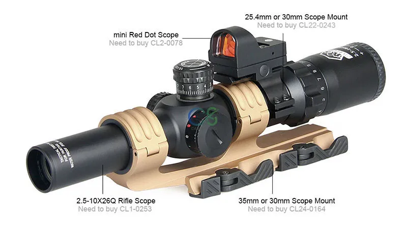 Escopo para Caça ao ar Escopo com 1x 2 tipo de Montagem Canis Latrans Rifle Dot Livre Gs1-0345 2.5-10x26 Red 24 High Quality Esporte e Lazer