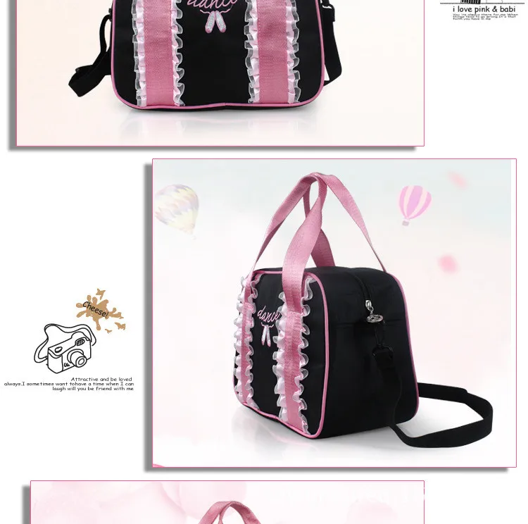 Розовый/черный балетный мешок кружевные танцевальные сумки для девочек и взрослых Танцевальная сумка детская балетная танцевальная сумка вышитая сумка для балерины для детей/женщин