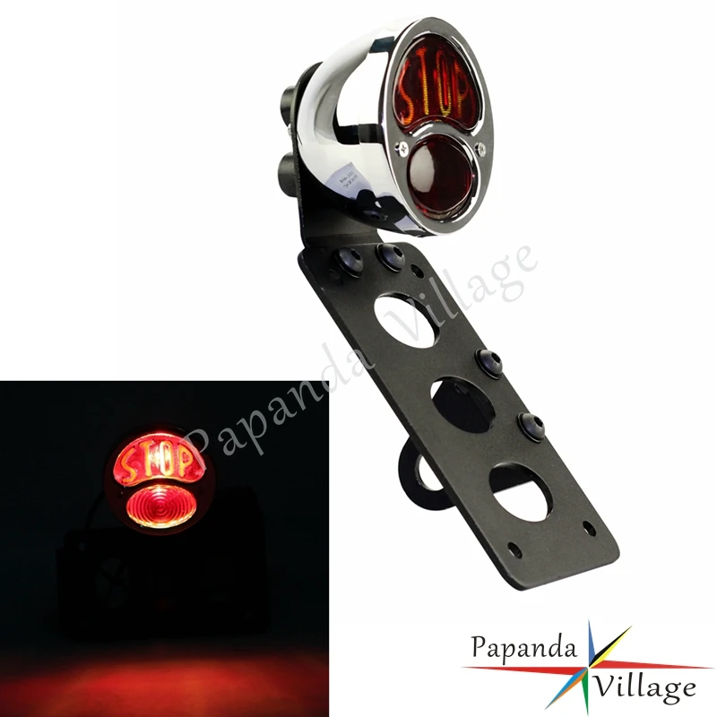 Chrome Vintage STOP Rear Tail Brake Light 3/4" Axles Side Mount Number