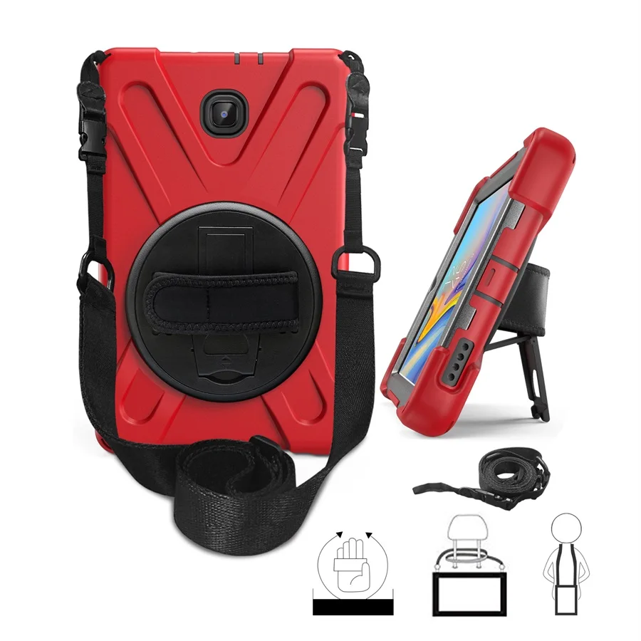 Ударопрочный ударопрочный Прочный защитный чехол для samsung Galaxy Tab A 8,0 дюймов T387 чехол с ремешком на руку или плечо - Цвет: Red Strap