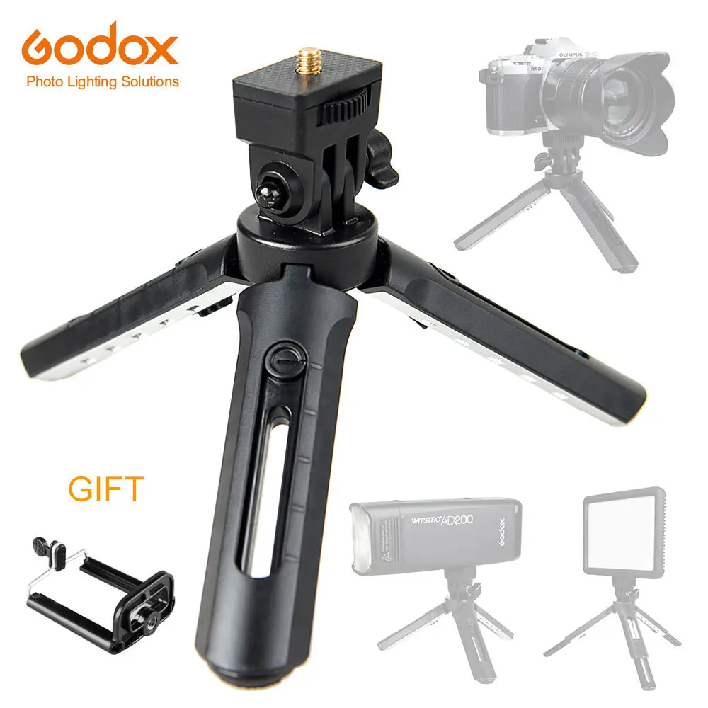 

Godox Tripod with Holder Mount / Selfie Portable Camera Tabletop Travel Tripod for Smirrorless Camera / LED Video Light / AD200