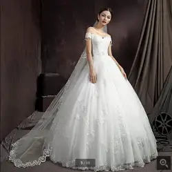 2016 новый дизайн бальное платье белое кружево аппликация свадебное платье с плеча бисером пояса свадебные платья горячие продажа