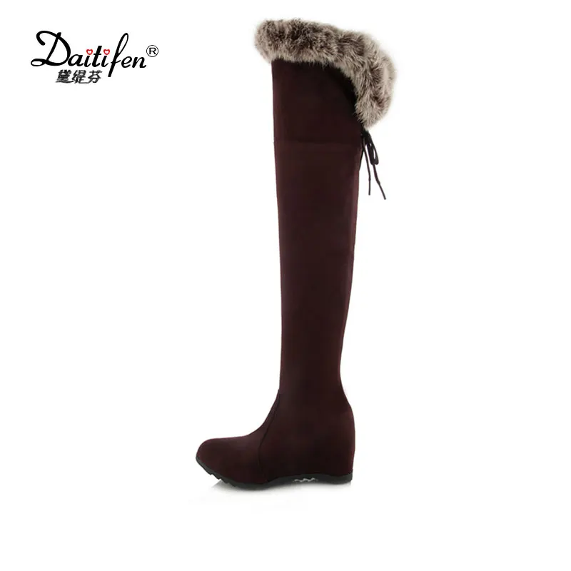 

Daitifen Shoes Woman Winter Snow Boots Over The Knee High Woman Boots Wedges High Heel Boots Warm Plush Shoes Plus Szie 33~43