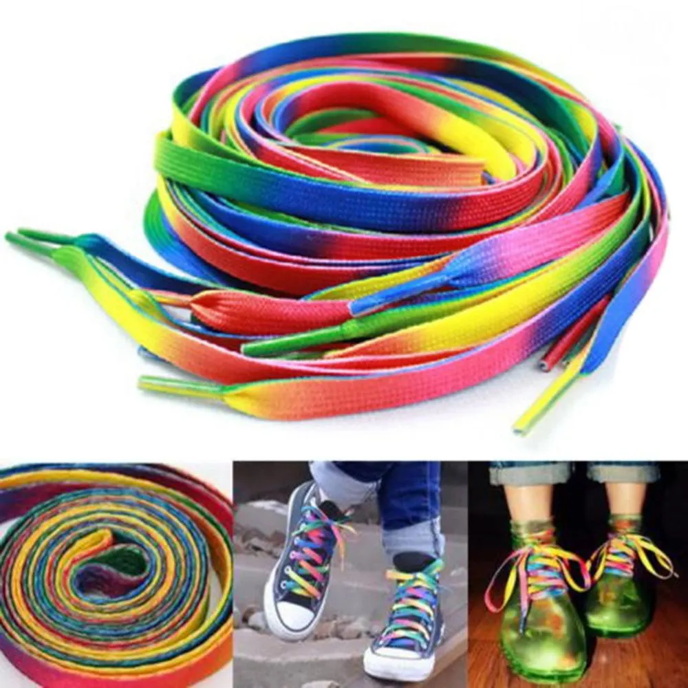 

1 Pair 110cm Unisex Rainbow Shoelace Flat Sports Shoe Laces Shoelaces Strings Strap For Sneakers