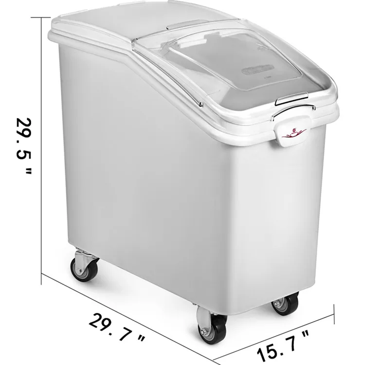 

White Plastic Mobile Ingredient Storage Bin with Lid 27 Gallon