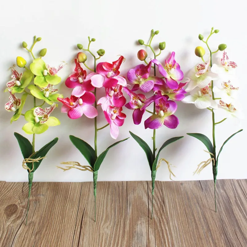 Green  DIY Artificial Butterfly Orchid Silk Leaf Fake Flowers Home Party Decor 
