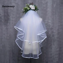 Свадебные аксессуары жемчужная Тюль длинная Соборная свадебная вуаль с ленточным краем свадебная вуаль с гребнем veu de noiva longo