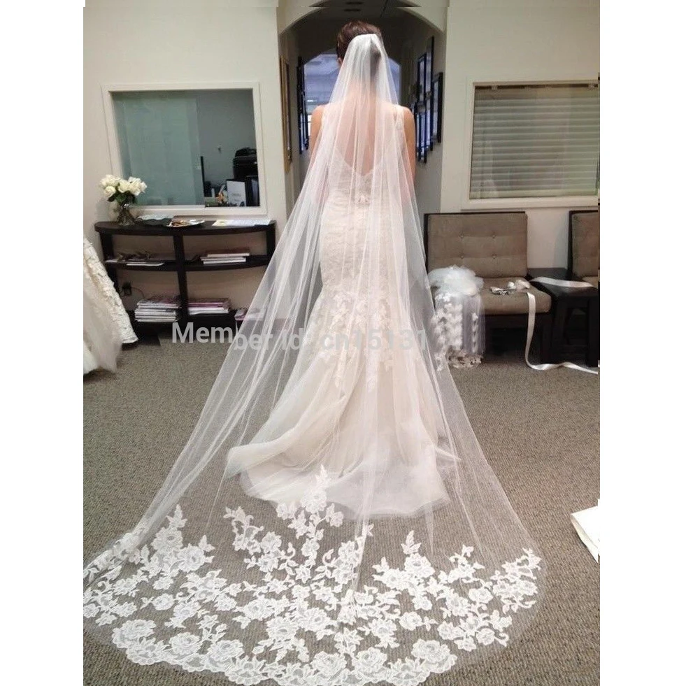

In Stock 3 Meter White Long Wedding Veil 2017 New Design Bridal Veil cathedral wedding veil
