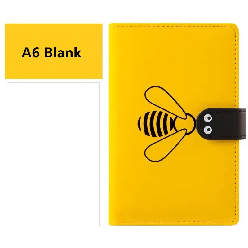 A6 Blank Yellow A5 A6, записная книжка из искусственной кожи Kawaii, креативный бизнес-блокнот с Пчелой и журналами, сетчатая линия, пустой дневник, еженедельный ежемесячный блокнот ежедневник - Цвет: A6 Blank Yellow