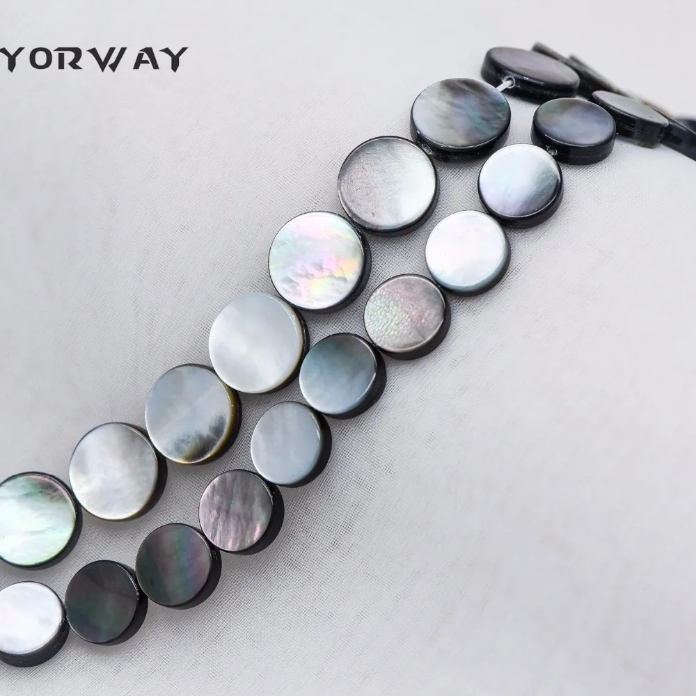 Black Mother of Pearl Shell Round Coin Beads 10/ 12mm Two Sided -(#V1179)/ 15.5&quot strand | Украшения и аксессуары