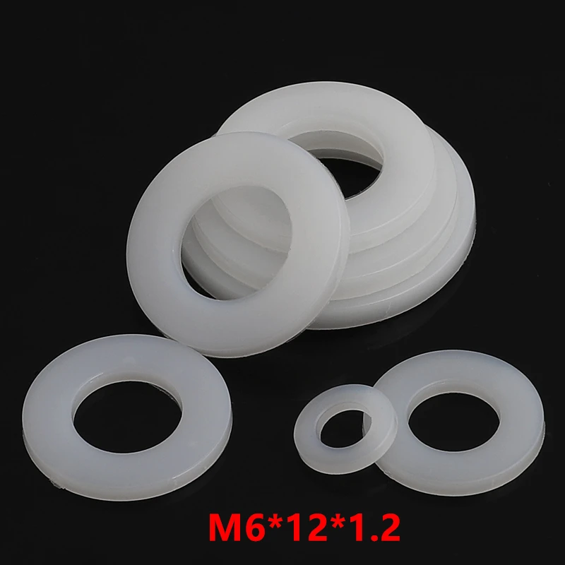 

1000pcs M6*12*1.2 Nylon Flat Washer DIN125 Plastic Plain Washer Spacer Seals Ring Gasket NL66 Thick 1.2mm