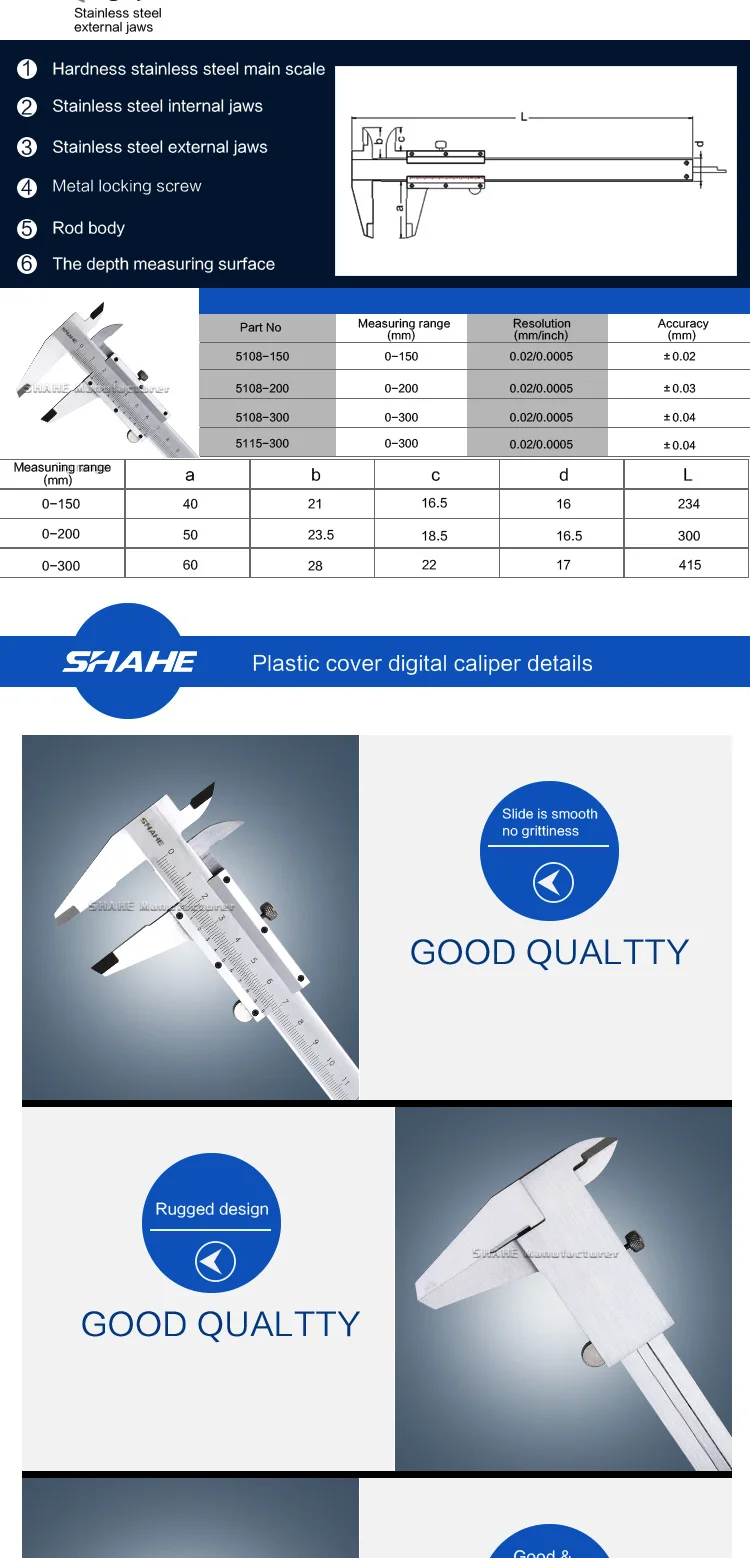 Shahe 0-150 мм 0,01 мм штангенциркуль из нержавеющей стали микрометр измерительные инструменты