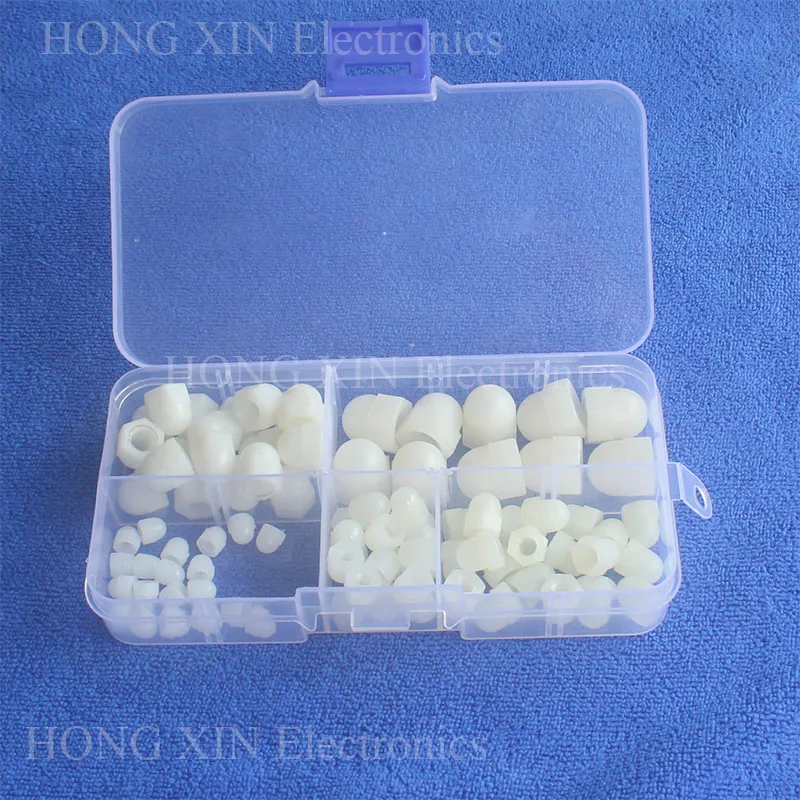 

90Pcs M3/M4/M5/M6/M8 White Decorative Plastic Acorn Nuts Assortment kit set Fastener Hardware PCB Decorate Cap Hex Cover Nuts