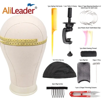 AliLeader Styrofoam Canvas Wig Head With Stand Block Hair Cap For Making Wigs White Mannequin Head Curved Needle Mesh Dome Caps 1