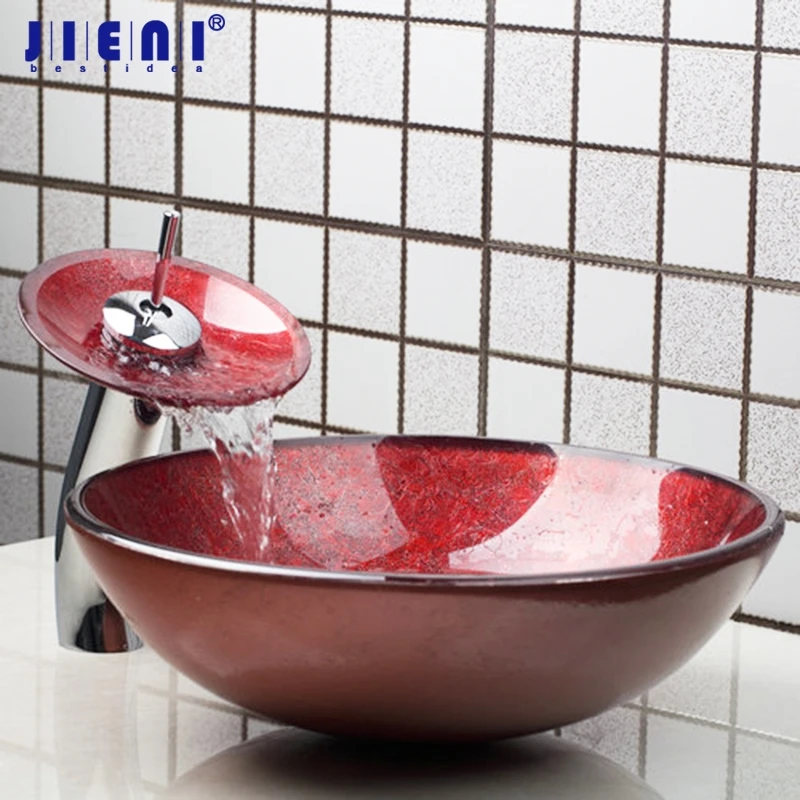 Red Bathroom Sink Washbasin Gl Hand Painted Waterfall Basin Tap Red Bathroom Sink Washbasin Gl Hand Painted Waterfall Basin Tap 4283 1 Lavatory Bath Combine Br Set Mixer Faucet In Sinks From Home