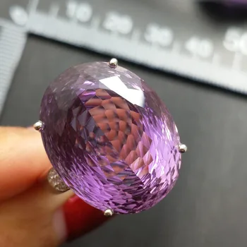 

YBO,Fine jewelry luxury ring 925 sterling silver with natural amethyst bird's nest cut ov 16*20mm 26.5ct grace big ring for girl