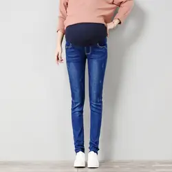 Синие модные джинсы для беременных женщин с высокой талией, регулируемые брюки для беременных, беременность и кормление, брюки для