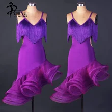 Latin Dance Dress salsa tango Cha cha Ballroom Tassel Group Dance Dress L036/Stage & Dance Wear