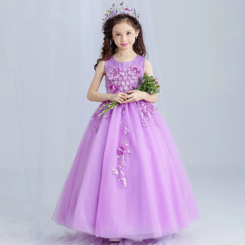 Purple Long S Dress Liques Flower Vestido Birthday Purple Long S Dress Liques Flower Vestido Birthday Wedding Clothes 3 4 6 8 10 12 14 Years Old Rkf174019 In Dresses From Mother Kids On