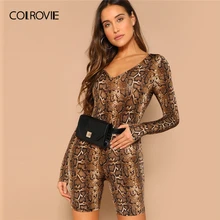 COLROVIE V средства ухода за кожей шеи принт змеиной кожи классические брюки комбинезон Женская одежда лето г. с длинным рукавом узкие пикантные