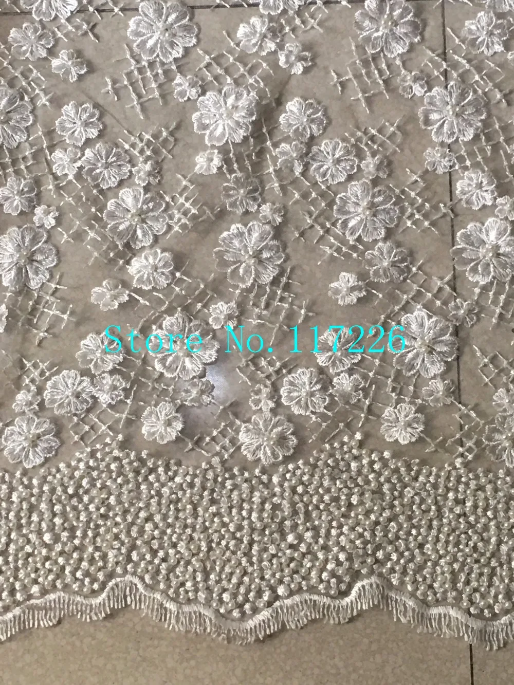 

Nice full beaded JRB-8344 Embroidered Nigerian Lace Fabric French Tulle Lace Fabric in white color for wedding dress