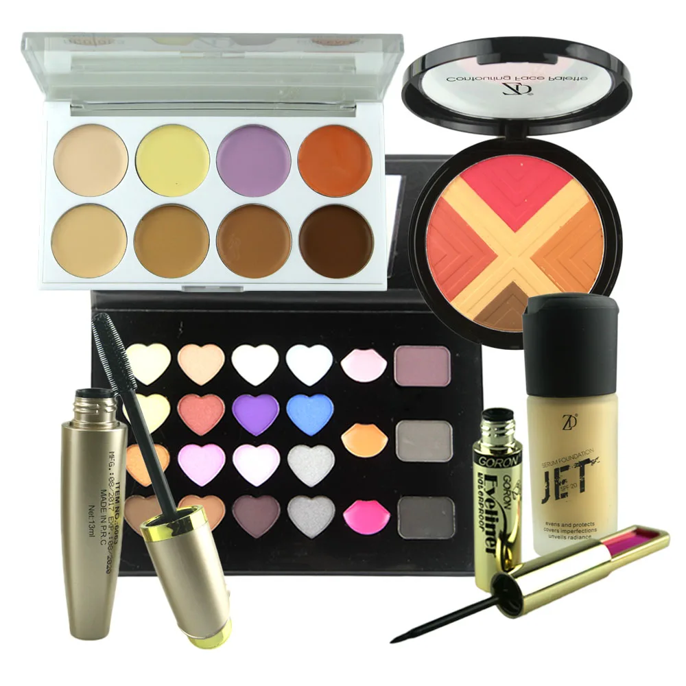 

GORON 6PCS Makeup Set Maquiagem Eyeshadow Lip Gloss Blusher Concealer Foundation Eyebrow Powder Mascara Eyeliner Kit DJT06